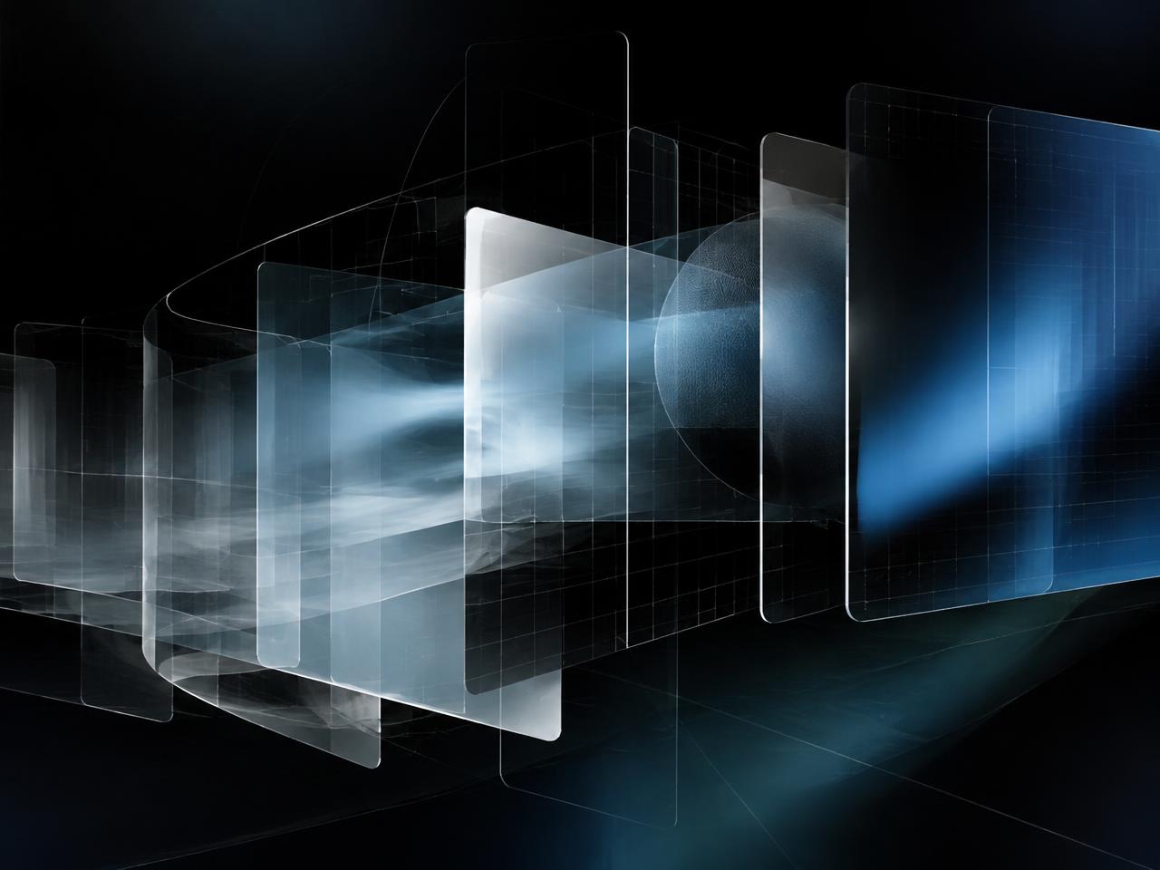 Composição visual abstrata de uma experiência digital em camadas