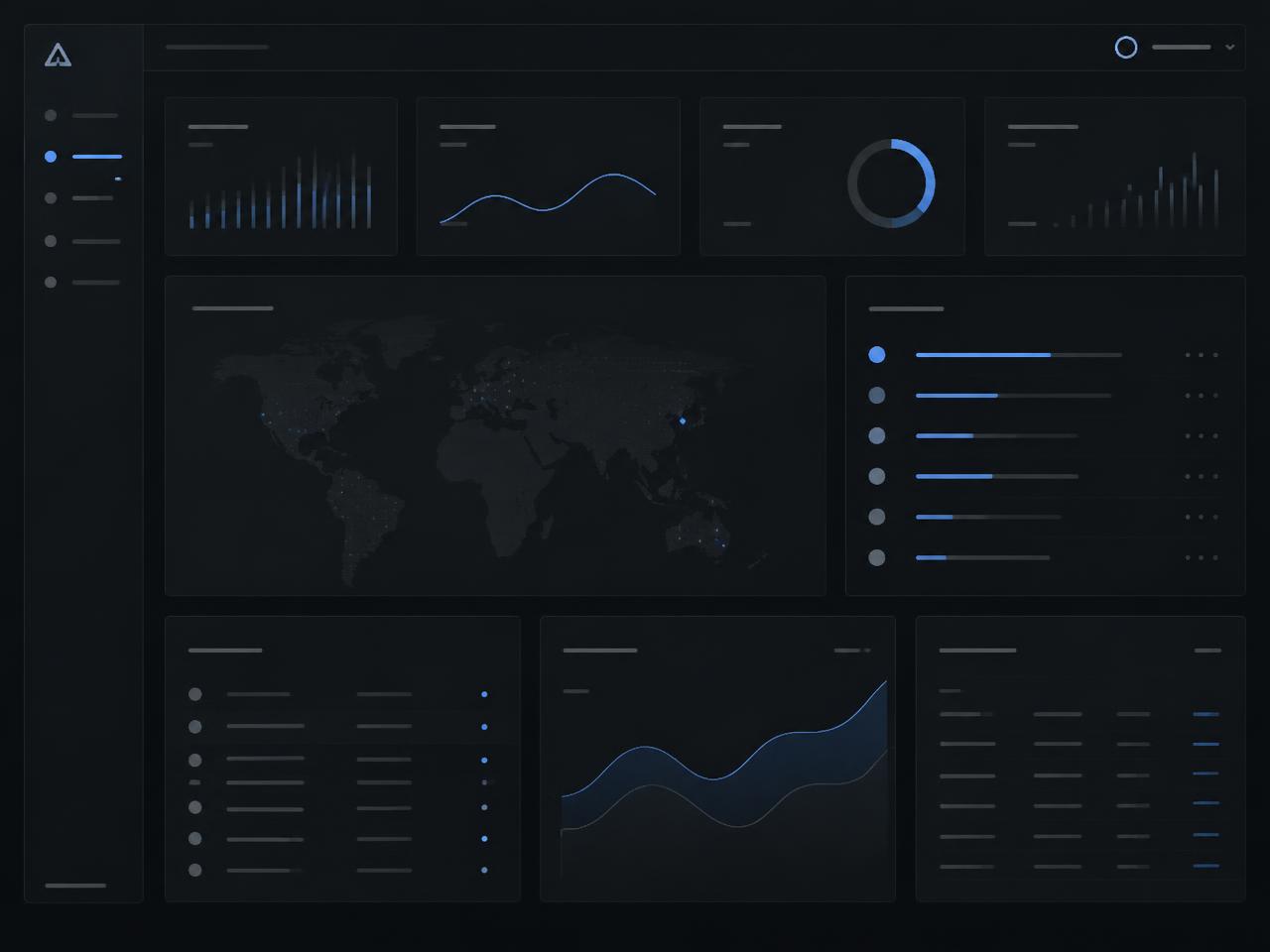Composição visual de uma interface de sistema com painéis de dados